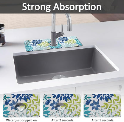 15" X 5.5" Kitchen Sink Splash Guard Faucet Mat Floral Super Absorbent Fast
