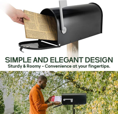 Black Post-Mount Mailboxes for Outside, RAINHOL Metal Mailbox, Galvanized Steel Outside Mail Boxes, Medium Capacity, 19 x 8.7 x 6.7 Inches