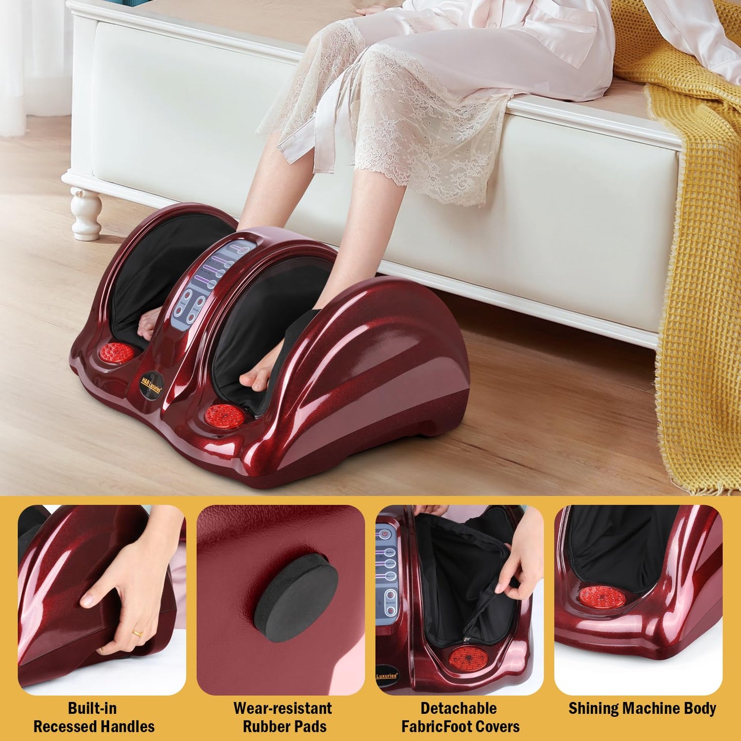 H&B Luxuries Shiatsu Foot Massager Machine with Remote Controller, Kneading and Rolling Home Massagers for Feet, Ankle, Calf, Leg, Gift for Men, Women, Father, Mom Parents and The Elderly, Red