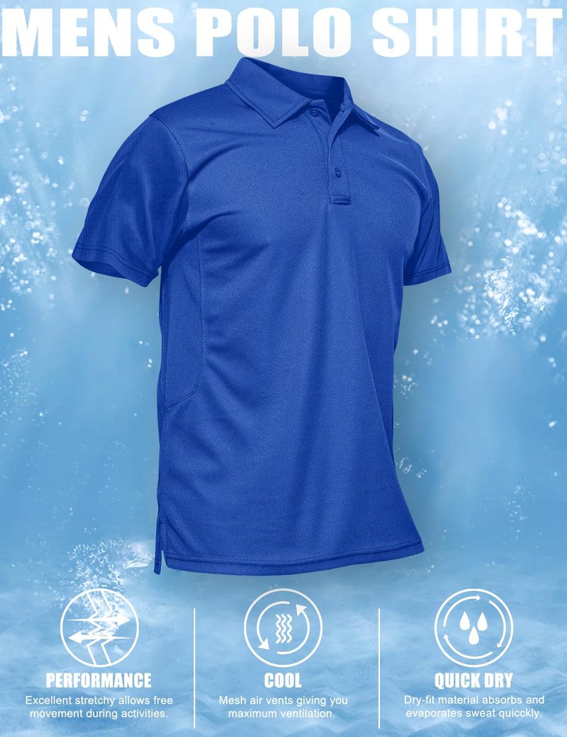 MAGCOMSEN Work Polo Shirts for Men Golf T-Shirts Quick Dry Shirts Summer Shirts Golf Polo Shirts for Men Blue S