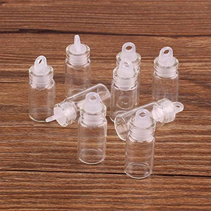 Minsily 100 Pcs 1ml Mini Small Glass Bottles with Plastic Stopper 20m Twines Clear Tiny Jar Small Glass Vials Wishing Bottle Charm Vials Arts Crafts Bottles DIY Decoration Wedding Party Favors Gifts
