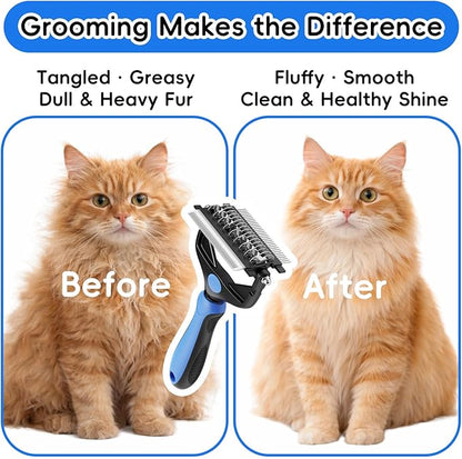 3-in-1 Professional Pet Grooming Brush for Dogs & Cats – Dematting Comb, Undercoat Rake & Deshedding Tool for Long & Short Hair, Heavy Shedding & Matted Fur