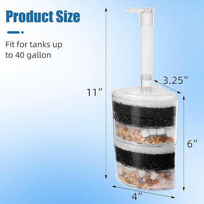 AQUANEAT Aquarium Air Driven Corner Sponge Filter for Nano Fish Tank with Tubing, Valves and Suction Cups, up to 40 Gallon