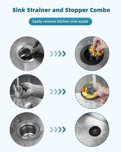 Universal 3 in 1 Kitchen Sink Drain Strainer Stopper Combo, Anti-Clog and Easy