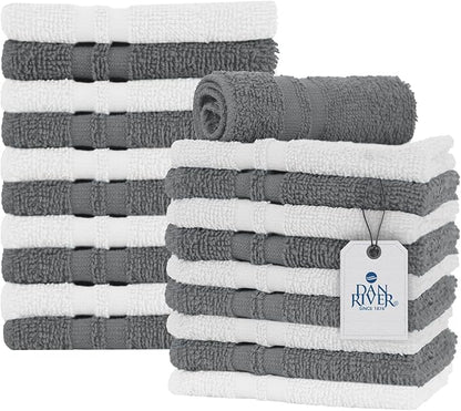 DAN RIVER 100% Cotton Washcloths 20 Pack Premium Quality Face and Body Cloth