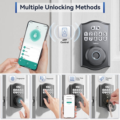 Y58 Built-in WiFi Fingerprint Door Lock, Keyless Entry Door Lock for Front, Smart Home & Apartment, App Control, 15-Min Easy Install, Grade 3 Anti Security, Matte Black
