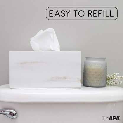 Ilyapa Wood Tissue Box Cover Rectangular - Rustic Farmhouse White Wooden Tissue Holder