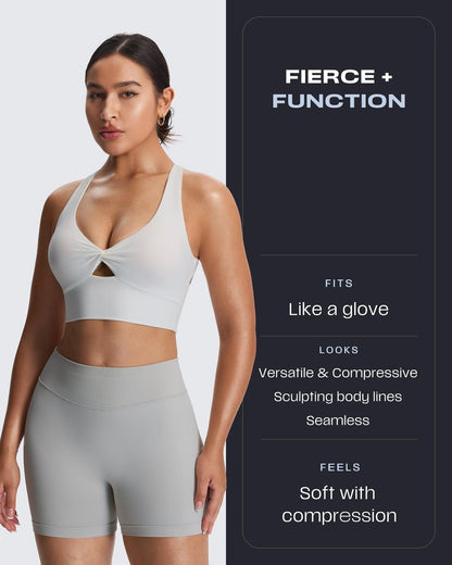 Aoxjox Seamless Workout Biker Shorts for Women Impact Hidden Scrunch Low Waisted Athletic Running Yoga Short 4.5" (Feather Beige, Small)
