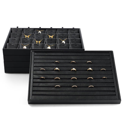 Papten 24 Grids PU Leather Necklace Tray Jewelry Display Tray for Drawers With Removable Jewellery Cards Necklace Pendant Tray (Black)