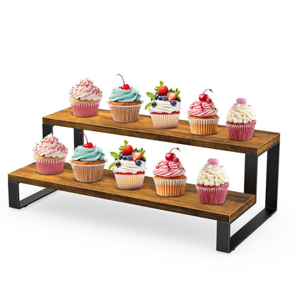 ELITEROO Wooden Display Riser Stand, Tiered Perfume and Cologne Organizer Stand, 2 Tier Rustic Display Shelf for Party,Makeup,Figures,Cupcake,Perfume,Dessert,Candles