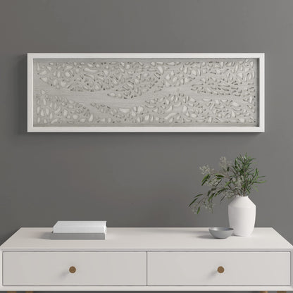 Madison Park Laurel Wall Art - Laser Cut Carved Botanical Tree Branches, Genuine Fir Wooden Framed, Rustic Finish - Modern Farmhouse Décor for Living Room, Ready to Hang Panel, 12 x 36, Natural Grey