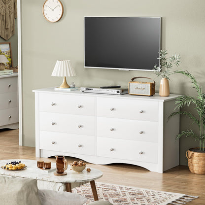 YESHOMY White Wood Dresser with 6 Drawer, 47.2‘’ Cabinets Dressers Wood Dresser Cabinet, Organizer Drawers for Bedroom, Living, Hallway