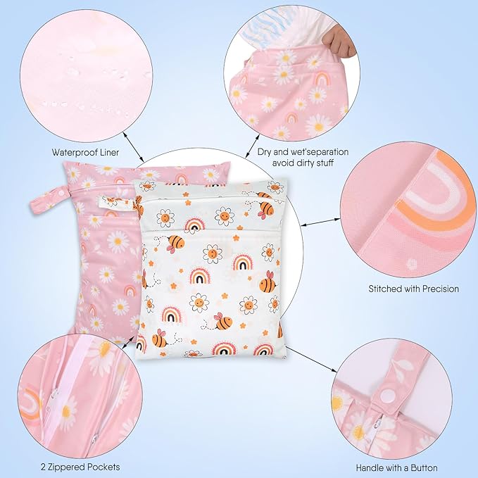 2pcs Travel Waterproof Laundry Bag, Cloth Diaper Wet Dry Bags