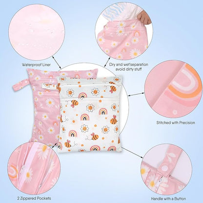 2pcs Travel Waterproof Laundry Bag, Cloth Diaper Wet Dry Bags