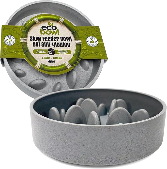Palz&Co EcoBowl Slow Feeder for Dogs & Cats, 48 oz Gray - Natural Bamboo Puzzle Pet Bowl with Non-Slip Base for Slower Eating & Better Digestion, Dishwasher Safe