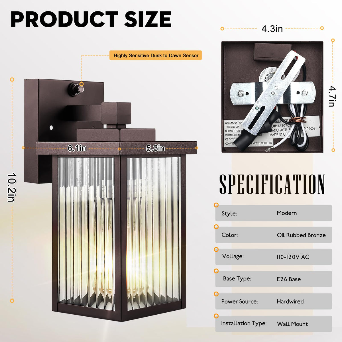 hameso Outdoor Porch Light Fixture, Waterproof Dusk to Dawn, 2 Pack, Oil-Rubbed Bronze, well-made Metal, Model G009