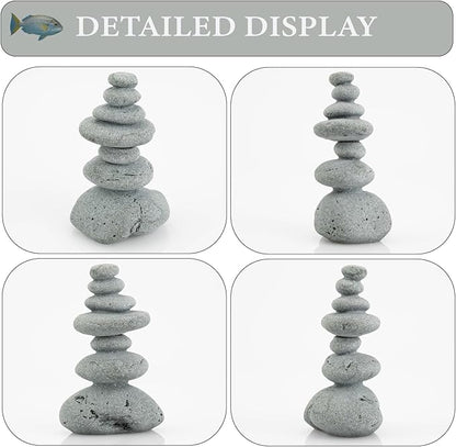 Aquarium Decor,7-Stone Mini Stacked Zen Rock Stone Decor – Balanced Stones Cairn Statue for Garden, Fish Tank, and Micro Landscape (3.7" H)