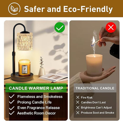 Briever Dimmable Candle Warmer Lamp with Timer, Height Adjustable Electric Candle Wax Warmer, Christmas Birthday Gifts for Women Mom, House Warming Gifts New Home Decor, Black Base with Glass Shade