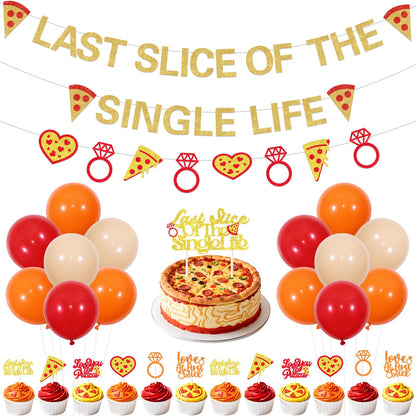 Pizza Bridal Shower Decorations Golden Glitter Last Slice of The Single Life Banner Cake Topper Italian Themed Garland Cupcake Toppers Latex Balloons Kit for Bridal Shower Bachelorette Party Supplies