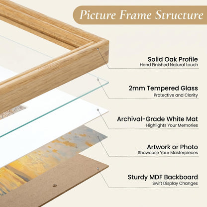 KovaScape Picture Frames,11 x 14 Picture Frame,Solid Oak Wood Picture Frame,11x14 Photo Frame with High Tempered Glass,11 by 14 Wooden Frame Matted to 8x10 Photo for Wall & Tabletop Display,1 Pack