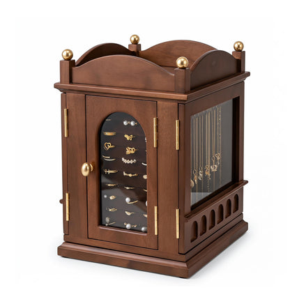 GuaziV Wooden Jewelry Organizer for Women, 360° Rotating Jewelry Box with 4 Drawers, Necklace & Ring Holder, Tangle-Free Jewelry Storage Cabinet for Vanity and Bedroom