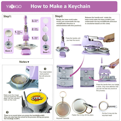 YiiYiiGO Button Maker Keychain Supplies, 50Sets 2.28inch/58mm Keychain Button Making Kit for Pin Maker Machine with Metal Shell Back Cover, Metal Top Cover, Transparent Film