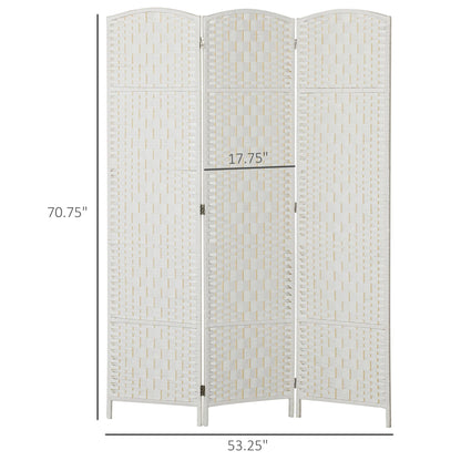 HOMCOM Room Divider 3 Panel, 6FT Tall Folding Privacy Screen, Freestanding Hand-Woven Partition for Room Separation with 360° Hinges, Paper Rope Diamond Weave, White