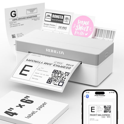 Rongta Shipping Thermal Label Printer, Bluetooth 4x6 Sticker Label Maker Wireless Shipping Label Printer for Package Small Business Compatible with Windows macOS Android iOS (White)