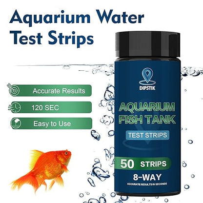 Aquarium Ammonia Test Strips, 8-Way Aquarium Test Kit for Freshwater Saltwater,50 Strips Fish Tank Pond Test Strips,Test Nitrate, Nitrite, Chlorine,Hardness,Alkalinity, Carbonate, Ph