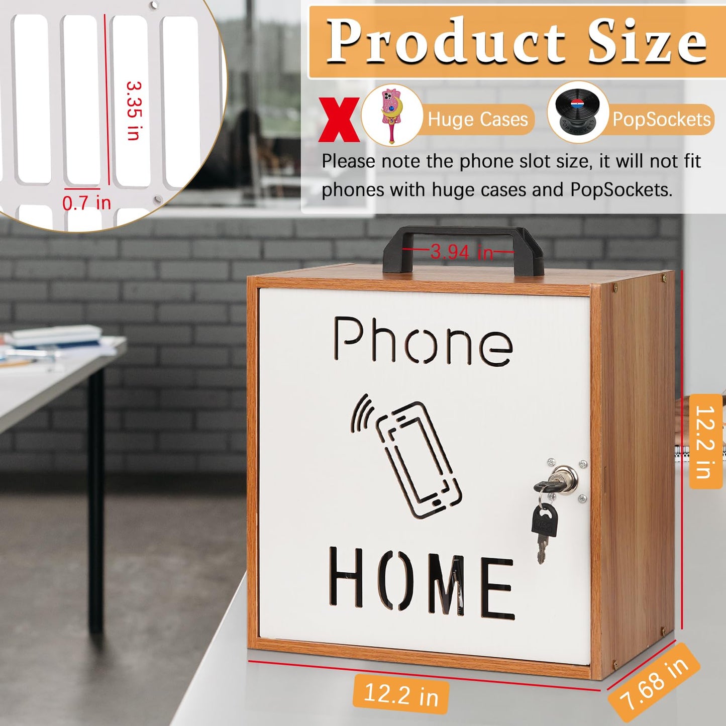 Lzttyee Cell Phone Holder Classroom 33 Slots Wooden Cell Phone Storage Cabinet Pocket Chart with Handle and Security Lock for Classroom Office (33 Grid Cabinet Cherry)
