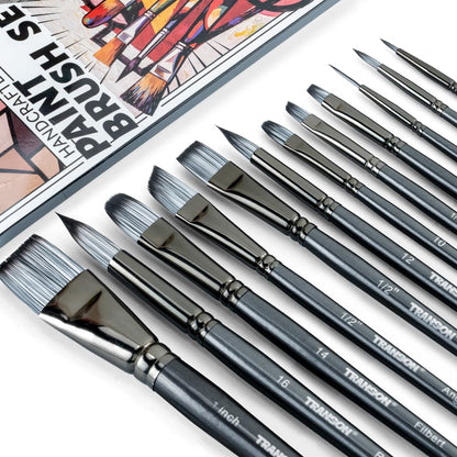 Transon Artist Paint Brush Set of 12 for Watercolor Acrylic Gouache Oil and Tempera Painting