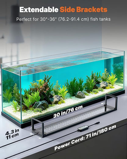 Pawfly Aquarium Light for Plants, 24 W Bluetooth Fish Tank Light, Full Spectrum Aquarium Lights for 30"-36" Fish Tanks, Extendable 24/7 LED Lights with Timer Modes & Adjustable Brightness