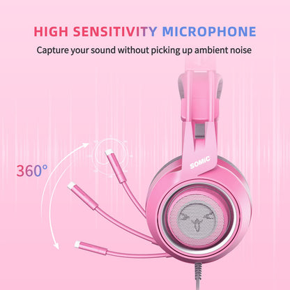 SOMIC G951s Pink Stereo Gaming Headset with Mic for PS4,Xbox,PC,Mobile Phone,3.5mm Noise Reduction Cat Ear Headphones Lightweight Over Ear Headphones for Woman