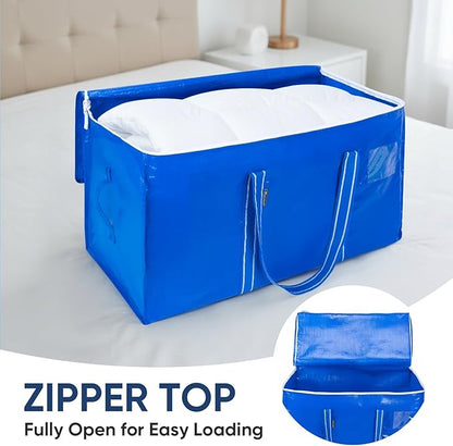 BALEINE 4-Pack Oversized Moving Bags with Reinforced Handles, Heavy-Duty Storage Tote for Clothes, Moving Supplies (Royal Blue, 4-Pack)