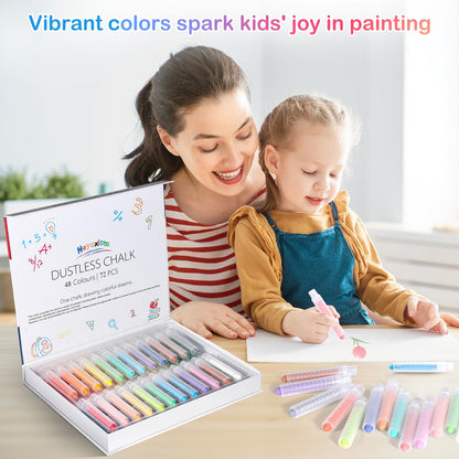 Heyoxista Dustless Wet Erase Chalk Set for Kids - 72 Pcs Vibrant Glass Markers with 24 Finger Grips | Non-Toxic Drawing Kit for Windows, Whiteboards & Smooth Surfaces | Removes Easily with Damp Cloth