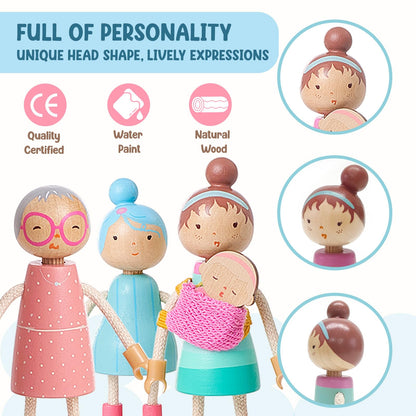 Giant bean Wooden Family Dolls Set of 7 for Dollhouse, Dollhouse People Miniature Dollhouse Accessories Toy for Boys Girls Kids Pretend Play 3 Years up