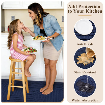 U'Artlines Kitchen Rugs and Mats Set of 3, Non Skid Washable Blue Geometric Kitchen Mats for Floor, Absorbent and Stain Resistant Floor Mat for Laundry, Sink Decor 20x32+20x48+20x59