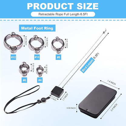 Bird Leash, with 5 Different Size Foot Ring and Feeder Box, Retractable Anti-Bite Parrot Harness, Bird Flight Training Rope for Budgies,Cockatiels,Psittacula Longicauda,Mini Macaws (6.5Ft)
