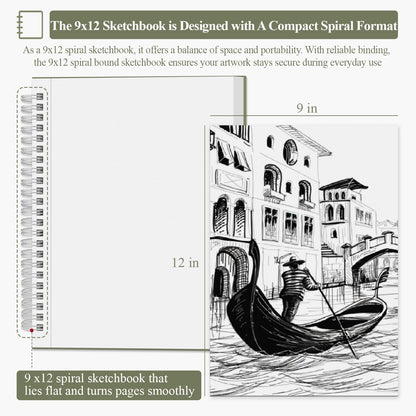 9 x 12 Sketchbook, 68lb/100gsm Sketch Pad 100 Sheets Spiral Bound Acid Free Drawing Paper with Hard Cover Art Paper for Drawing and Painting for Graphite Pencil, Charcoal, Pastels, for Kids & Adults
