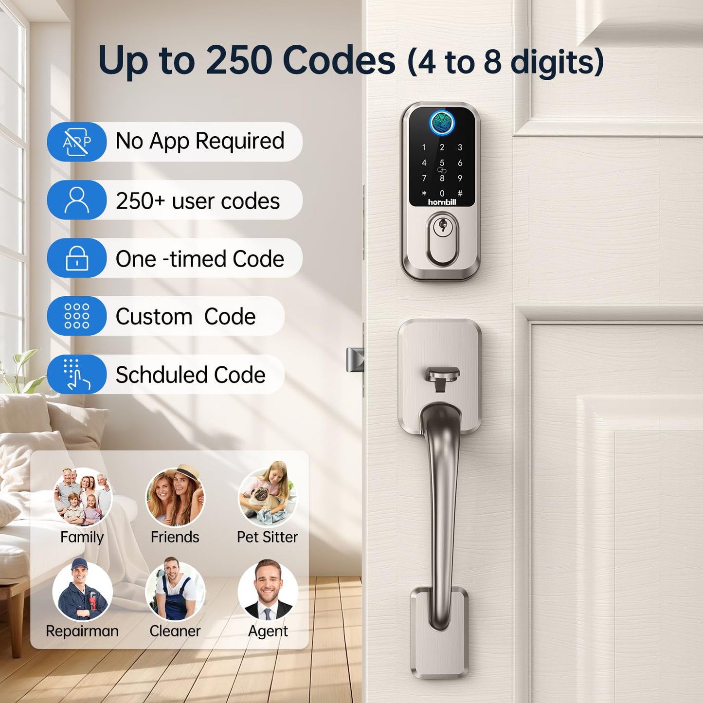WiFi Smart Locks for Front Door: Hornbill Keyless Entry Door Lock with Handle, Fingerprint Keypad Deadbolt Front Door Lock Set, Electronic Biometric Digital Lock, App Remote Control, Oil Rubbed Bronze