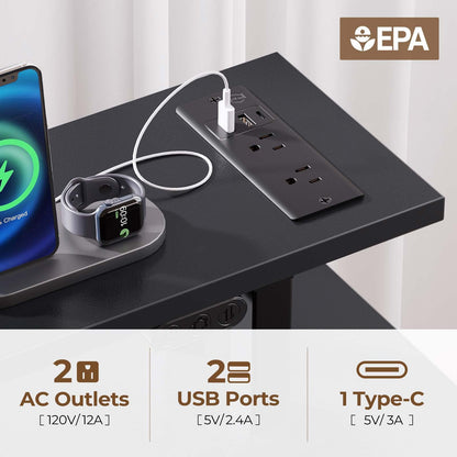 Seventable Computer Desk 55.1" with LED Lights & Power Outlets, Home Office Desk with 4 Drawers, Writing Desk with Keyboard Tray, Study De sk with Monitor Stand, Work for Home Office, Black