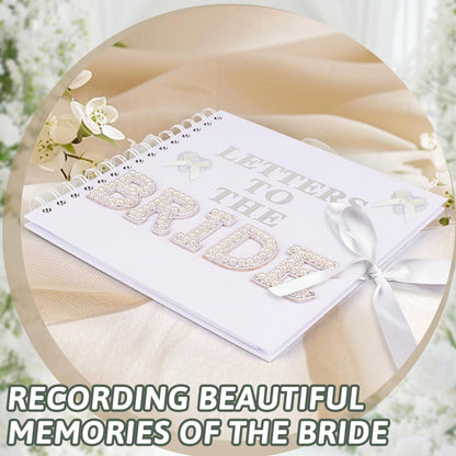 Draupnir 8 x 8 Inch Letters To The Bride Scrapbook Wedding Memory Book with Pearl Lace Wedding Metallic Letters Stickers Bows Pen Bridal DIY Blank Paper Scrapbook Photo Album Guest Book Sign