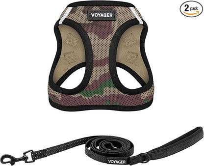 Best Pet Supplies Voyager Step-in Air All Weather Mesh Harness and Reflective Dog 5ft Leash Combo with Neoprene Handle, for Small, Medium and Large Breed Puppies - Army/Black Trim, XXX-Small