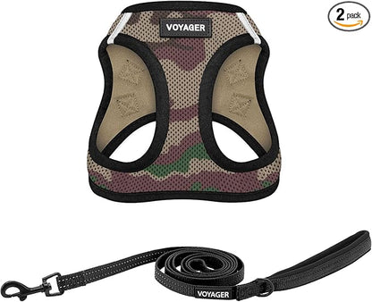 Best Pet Supplies Voyager Step-in Air All Weather Mesh Harness and Reflective Dog 5ft Leash Combo with Neoprene Handle, for Small, Medium and Large Breed Puppies - Army/Black Trim, X-Small