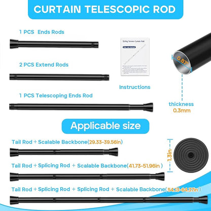 MEXAU Black Shower Curtain Rod 30 To 64 Inch Tension Shower Rod For Bathroom 7/8" Adjustable Spring Curtain Rod No Drilling Spring Curtain Rod Black Tension Tension Rods for Windows Doorway Closet