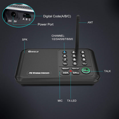 Intercoms Wireless for Home, 5280 Feet Long Range Wireless Intercom System for House, 10 Channels Intercoms System for Business, Room to Room Intercom System with Monitor for Elderly LD666-3P