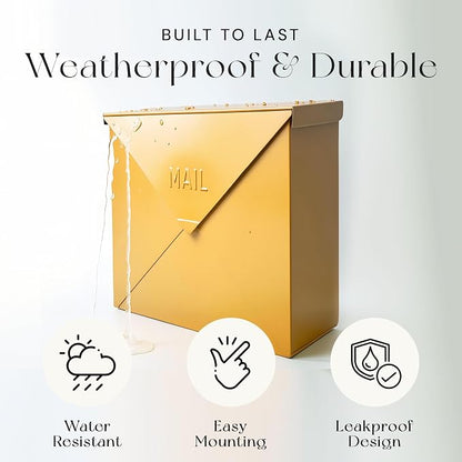 NACH Mailboxes for Outside Wall Mount, 10 x 10 x 4 inch, Yellow Mail Boxes for House Outside, Waterproof Mailboxes for Outside - Chicago Style Mail Box
