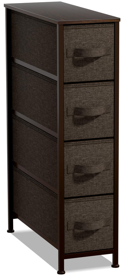 Sorbus Narrow Dresser with 4 Drawers - Vertical Slim Storage Chest of Drawers with Steel Frame, Wood Top & Easy Pull Fabric Bins for Small Spaces, Closets, Bedroom, Bathroom & Laundry (Brown)