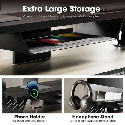 Fenge Dual Monitor Stand, 42.5 Inch Monitor Riser for Desk, Wood Desk Shelf for 2 Monitors, 2 Tier Monitor Shelf with Headphone Stand & Phone Holder
