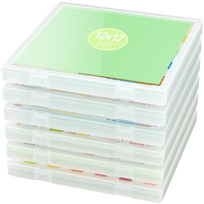 iBune 6-Pack Craft Organizers and Storage, Art Supply Organizer with Secure Lid, Clear Stackable Plastic Storage for Puzzle, Board Game, Photo, 12 x12 Paper, Inner Size 12.2" x 12.2" x 0.85"